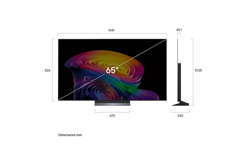 Immagine dimensioni TV OLED65C65LA 2026